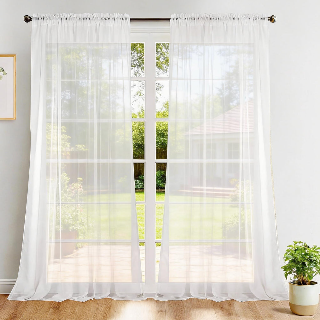 Dreaming Casa Solid Sheer Curtains 84 Inches Long Grey Rod Pocket Voile Draperies for Bedroom Living Room, 2 Panels, Each 42" W x 84" L