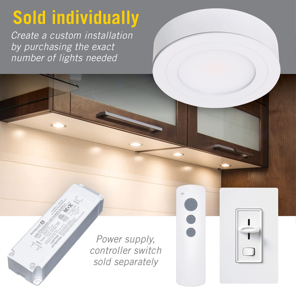 Armacost Lighting PureVue Dimmable Under Cabinet LED Puck Light, 4000K (Bright-White Light), 2.75 Inch, White Finish - 223412