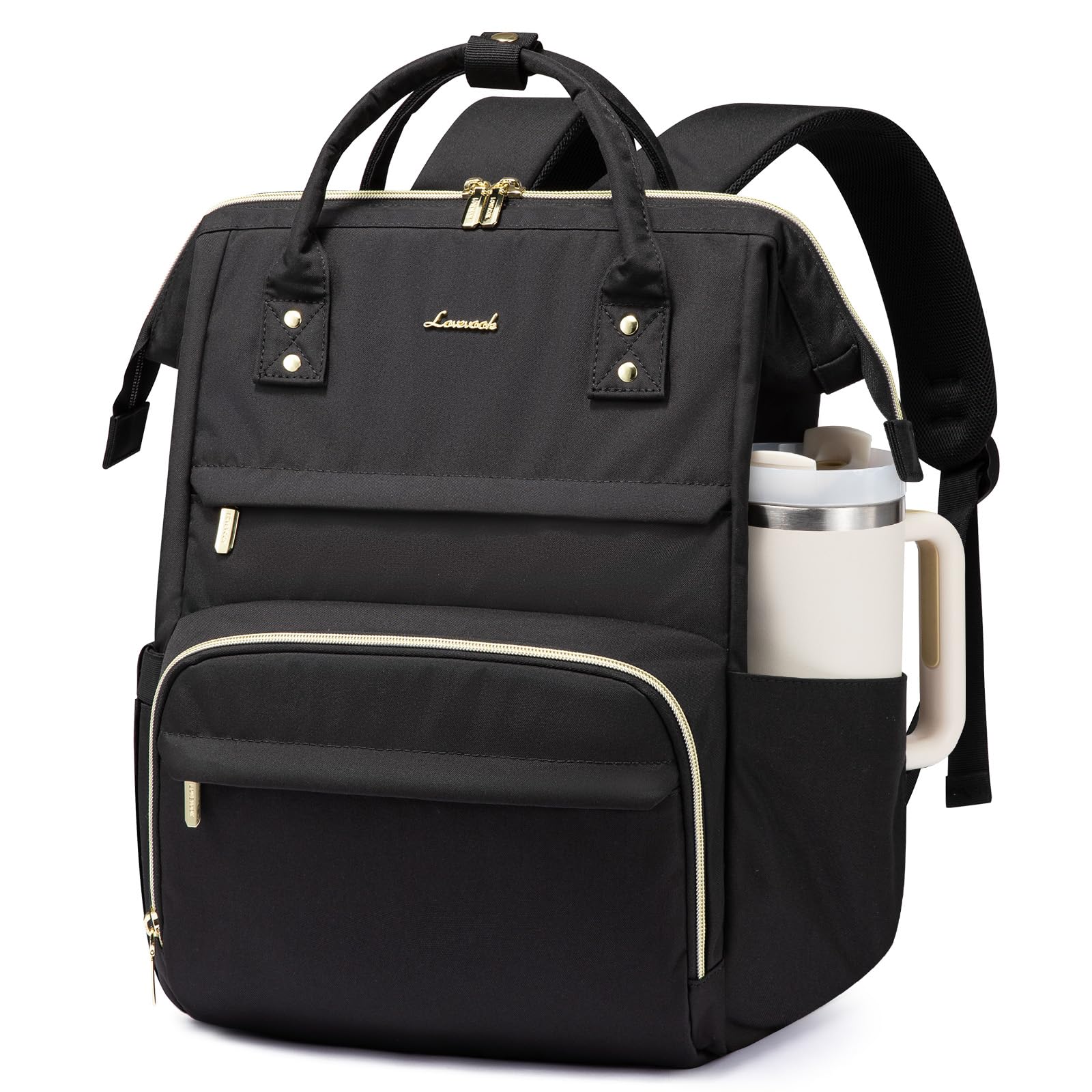 LOVEVOOK Laptop Backpack for Women with Giant Tumbler Holder Pocket, 15.6 Inch Work Daypack for Teacher Nurse, Computer College Bookbag Purse, Waterproof Travel Back Pack with USB Charging Port