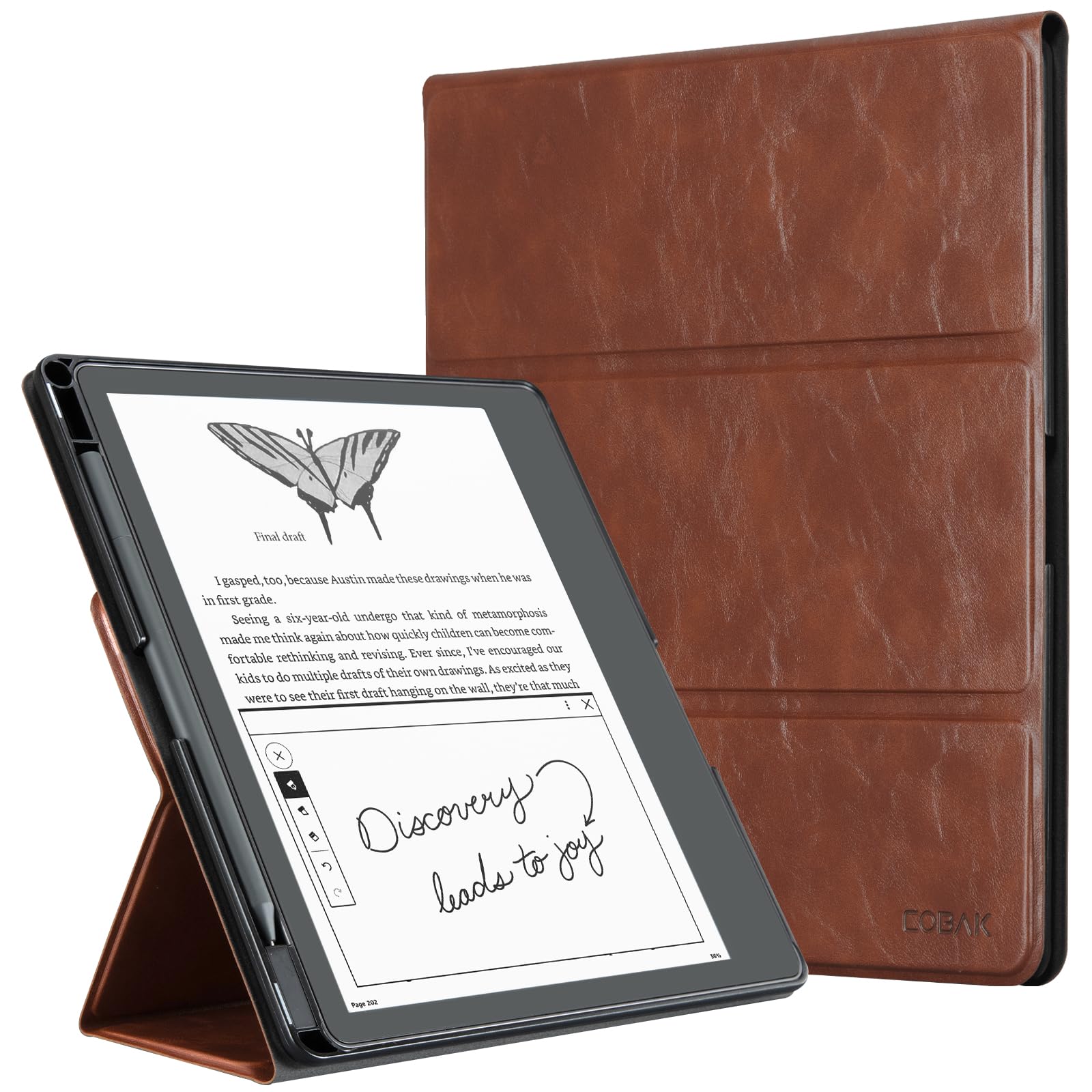 CoBak Stand Case for Kindle Scribe - Premium Folio Leather Cover with Pen Holder, Auto Sleep/Wake - Compatible with 10.2 Inch Kindle Scribe (2022/2024 Release)