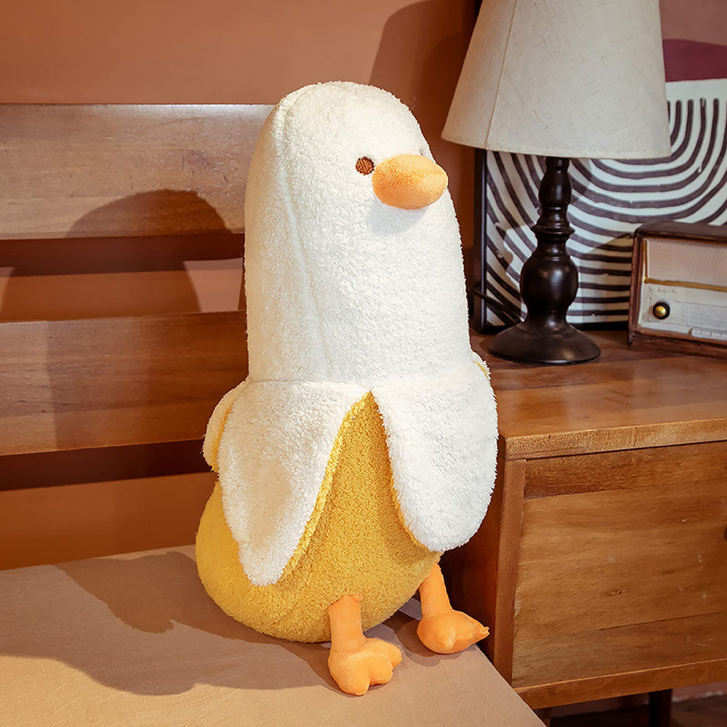 PEACH CAT Cute Banana Duck Stuffed Animal Long Banana Chef Duck Plush Pillow for Girls and Boys White 12"