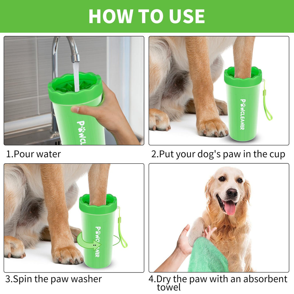 Professional 7 in 1 Dog Paw Cleaner for Dogs & Cats - Includes 1 Portable Paw Washer, 1 Bath Brush, 2 Dog Toothbrushes and 3 Absorbent Towels Note: Fits Paws up to 2 Inches Wide (Small, Black)