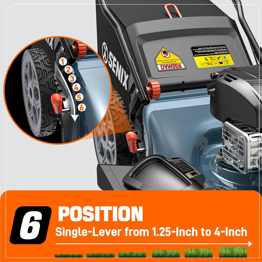 SENIX 22" Gas Lawn Mower, 163cc Self Propelled Gas Powered Lawnmower with B&S 4-Cycle Engine, 3-in-1 Walk-Behind Push Lawn Mowers, 6-Position Height Adjustment, cortadora de pasto, LSSG-H1