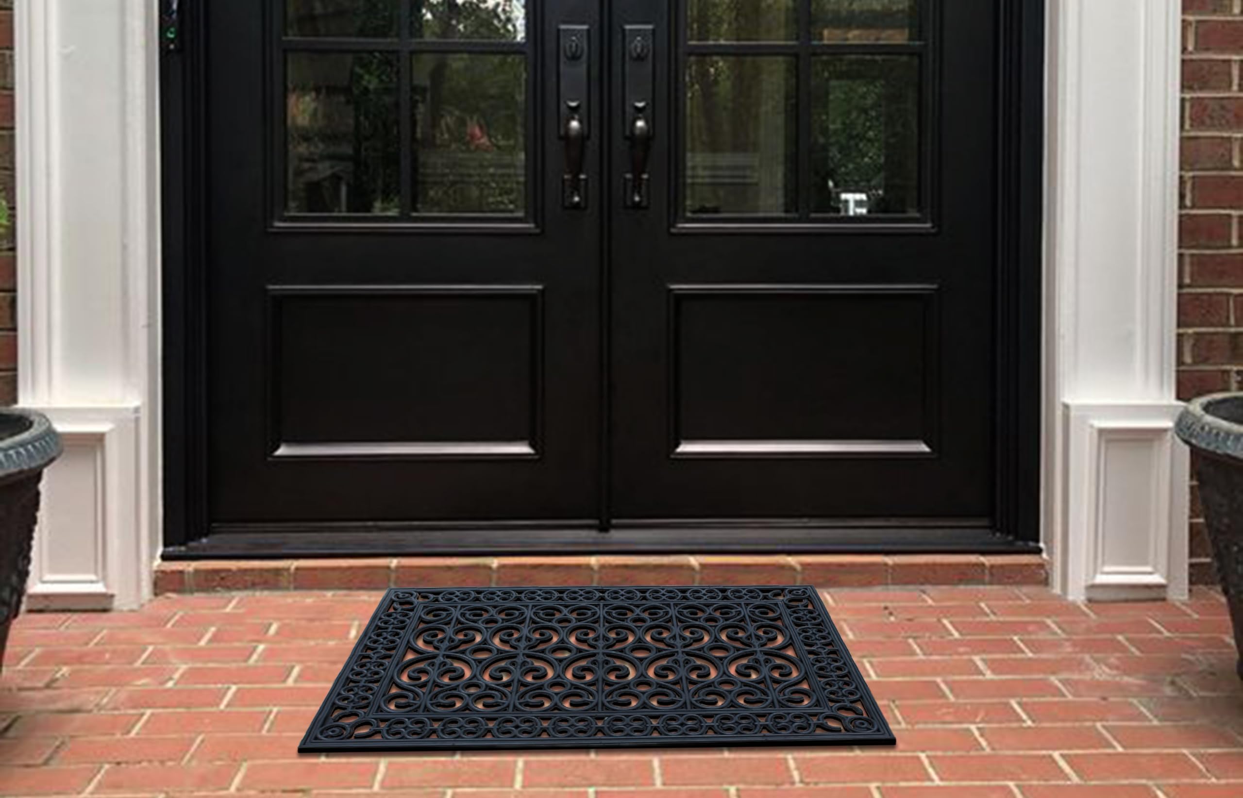 A1 Home Collections 19-LB Heavy Duty Rubber Doormat 24"×57" - Won't Blow Away | Outside Front Door Mat, Mud Dirt Scraper, Non-Slip Drainage Mat for Entryway Patio Garage, All-Weather, 100% Rubber Mats