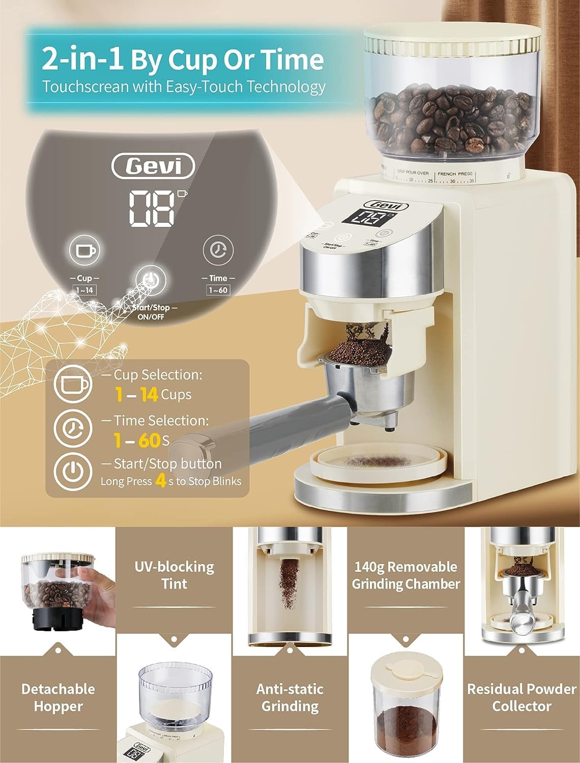 Gevi 20 Bar Espresso Coffee Machine with Burr Grinder Set | 35 Precise Grind Settings | Milk Frother for Latte Cappuccino | Professional Home Barista Kit | Gift for Coffee Lovers