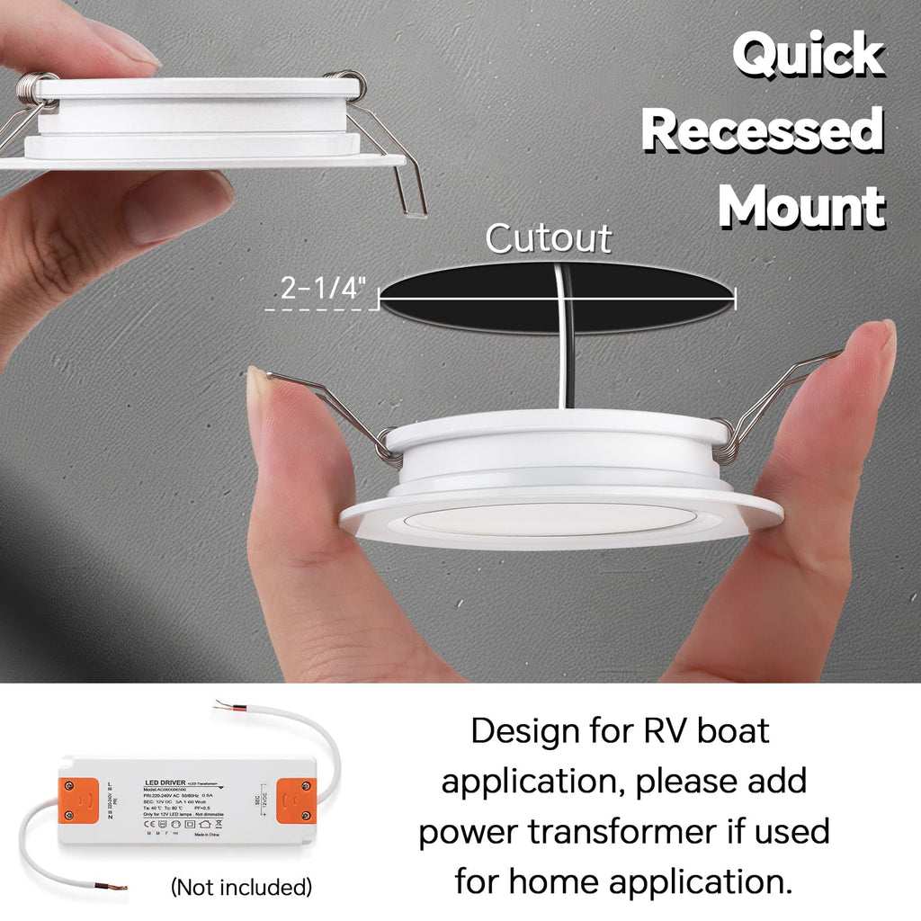 acegoo RV 2.75" Recessed LED Ceiling Light 12V Ultra-Thin Puck Light, Dimmable RV Lights Interior for Camper Van Truck Motorhome Boat Sailboat Roof Under Cabinet Lighting, 6 Pack (White,Cool White)