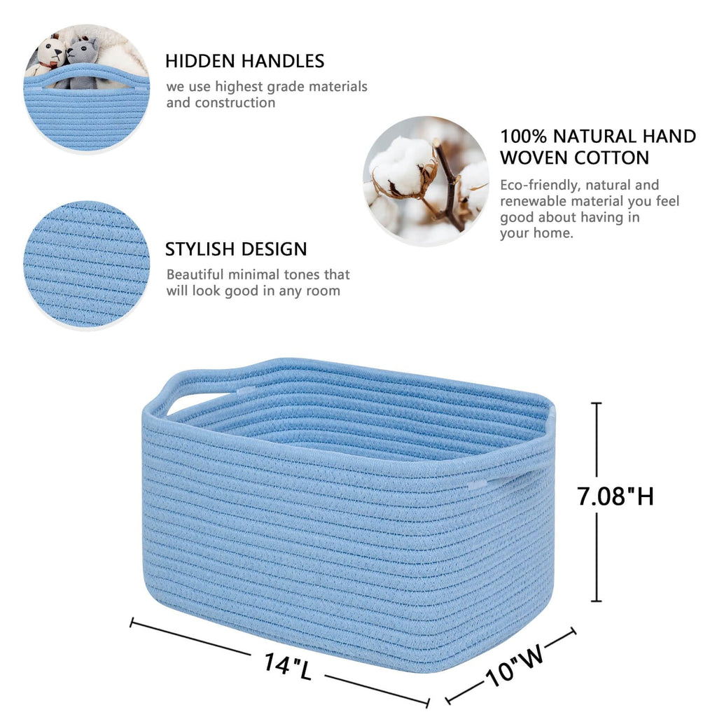 CubesLand Rectangular Cotton Rope Basket, 14x10x5 Inches, Beige, Nursery Storage Bin