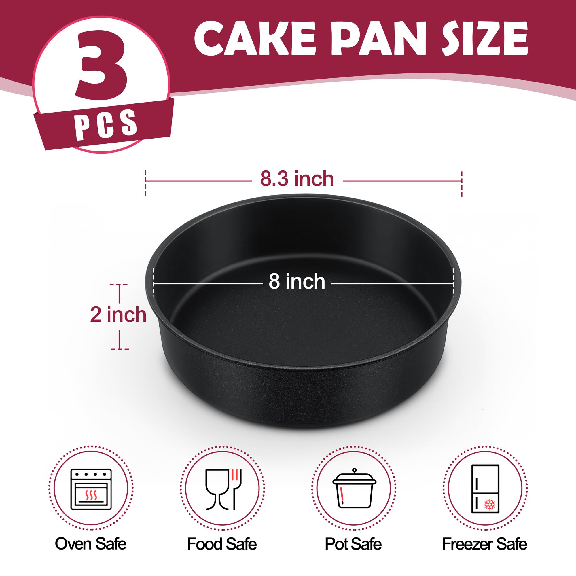 E-far 4 Inch Cake Pan Set of 3, Nonstick Stainless Steel Mini Round Cake Pans Tin, Small Size for Baking Smash Cakes/Cheesecake, Stainless Steel Core & Non-toxic Coating, Straight Side & 2 Inch Deep