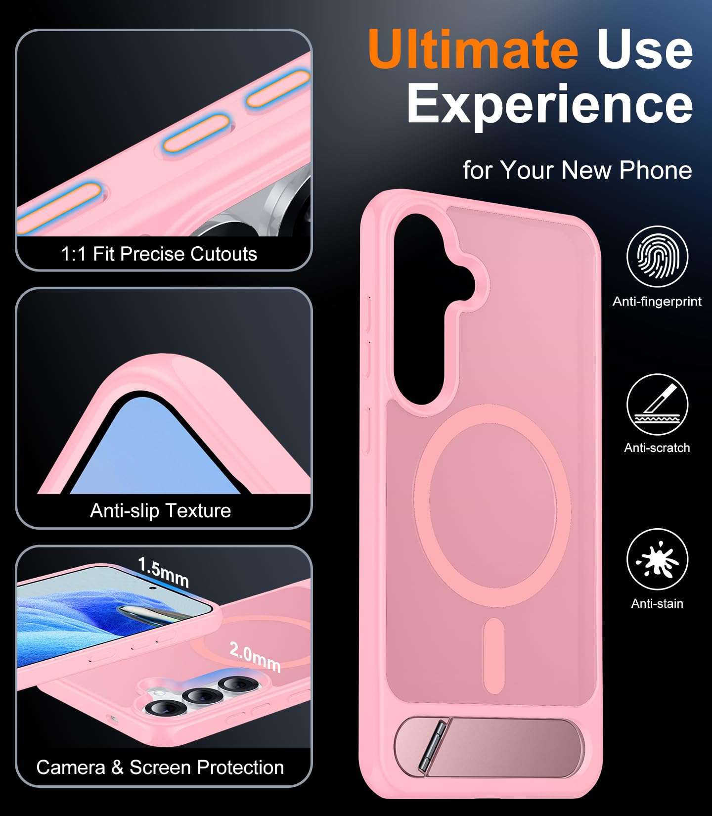 for Samsung Galaxy Z Fold 8 Case,[Compatible with MagSafe][Built-in HD Screen Protector & Kickstand][Hinge Protection]Translucent Matte Full-Body Shockproof Phone Case for Galaxy Z Fold 8,Black