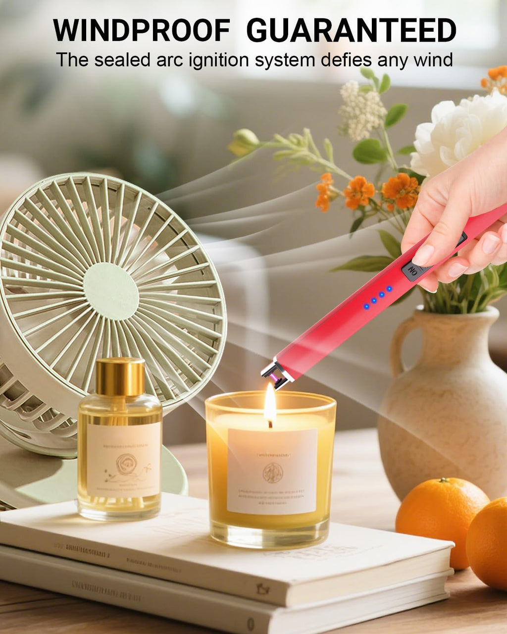 FUKKUDA Electric Candle Lighter with Safety Switch - USB Rechargeable Windproof & Flameless Plasma Arc Lighter for Easter Basket Stuffers (Rose Gold)