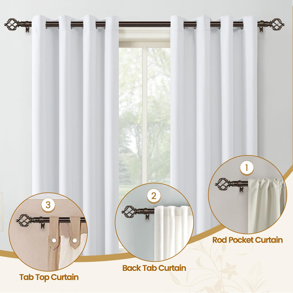 KAMANINA Silver Curtain Rod 32 to 58 Inch(2.6-4.8ft), Adjustable Curtain Rods for Windows 28 to 48 Inch, 3/4 Inch Splicing Drapery Rods with Twisted Cage Finial