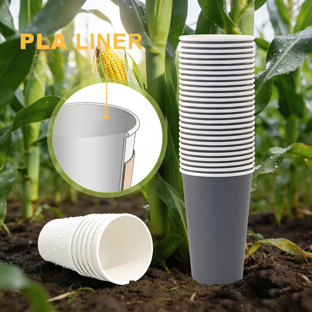 16 oz 100 Pack Corrugated Ripple Wall Disposable Coffee Cups with Lids and Straws, Heavy Duty Insulated Cups for Hot Beverage or Cold Drinks, Bulk for Restaurants, Offices, Coffee Shops(Black)