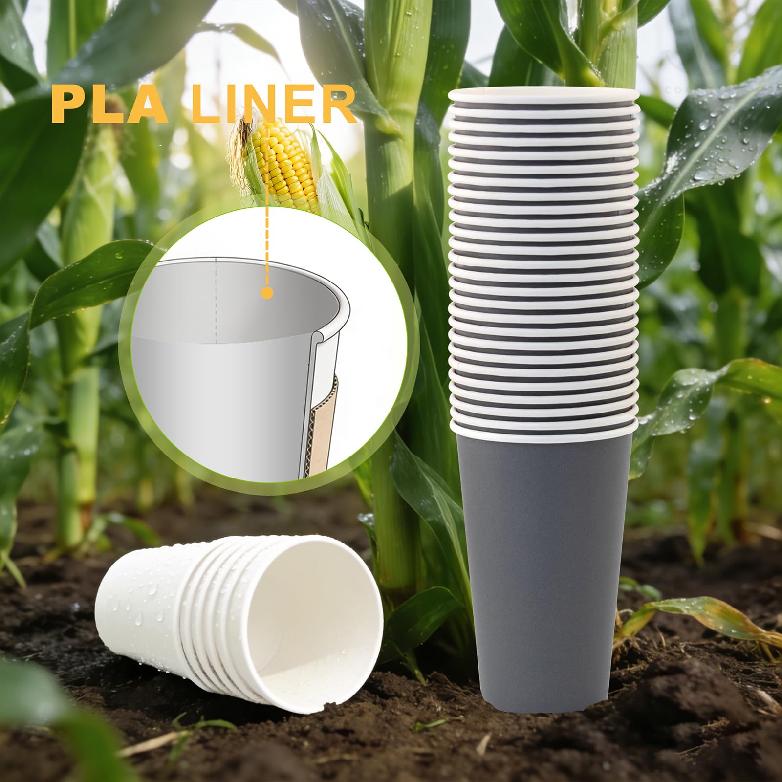 16 oz 100 Pack Corrugated Ripple Wall Disposable Coffee Cups with Lids and Straws, Heavy Duty Insulated Cups for Hot Beverage or Cold Drinks, Bulk for Restaurants, Offices, Coffee Shops(Black)