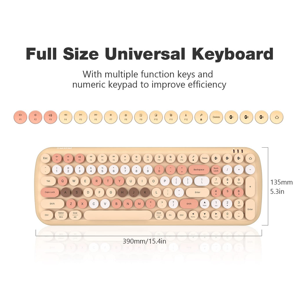 MOFII Wireless Keyboard and Mouse Combo, Compact Typewriter Retro Round Computer Keyboard and Mouse Set, Plug and Play, for Windows, Computer, Desktop, PC, Notebook - Black Green Gradient