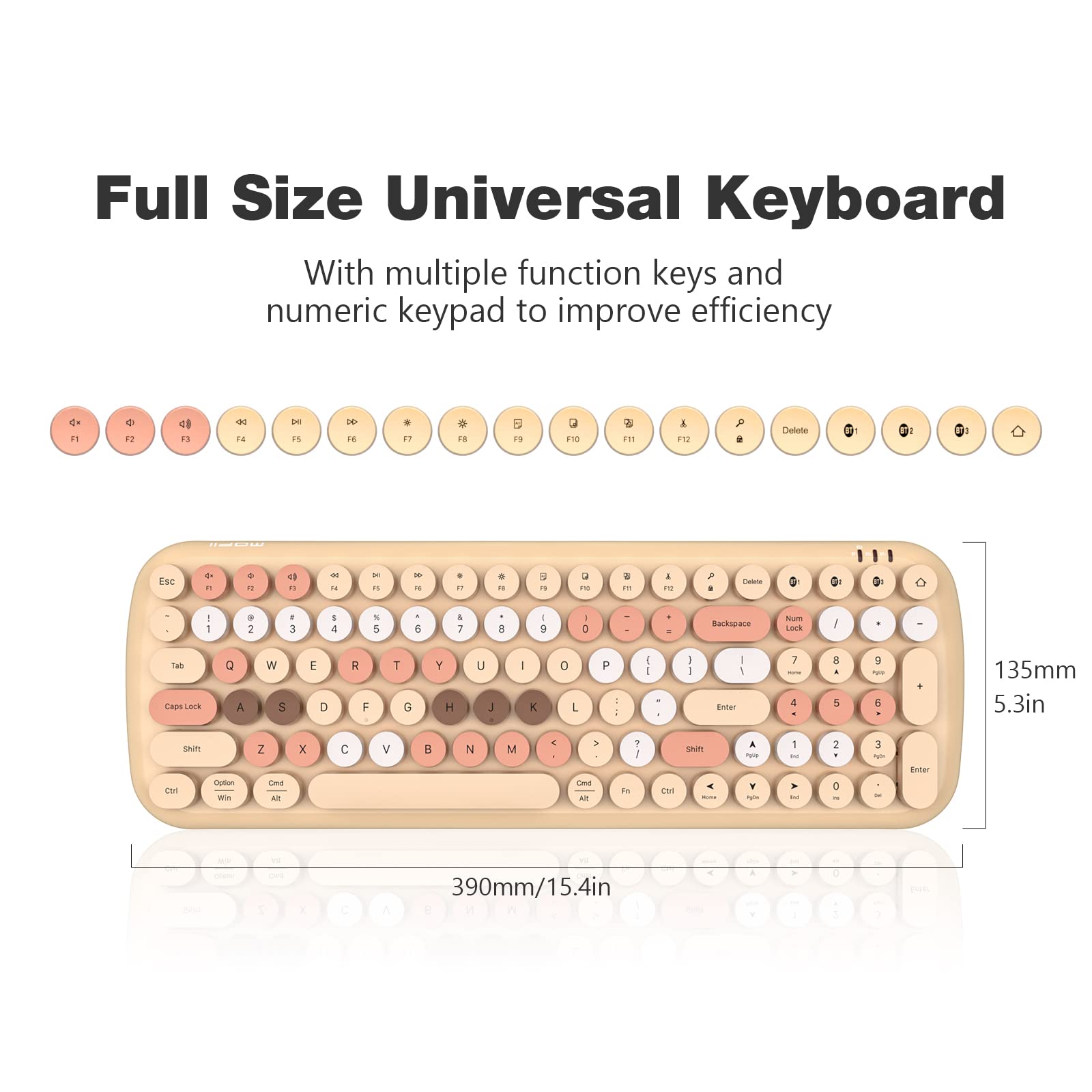 MOFII Wireless Keyboard and Mouse Combo, Compact Typewriter Retro Round Computer Keyboard and Mouse Set, Plug and Play, for Windows, Computer, Desktop, PC, Notebook - Black Green Gradient