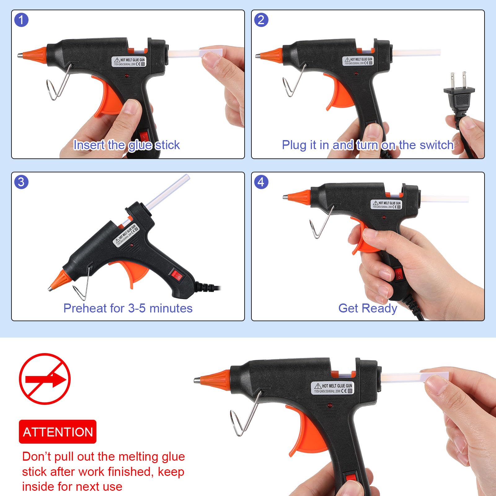 Zhengmy 6 Pcs Mini Glue Gun Crafts Hot Melt Guns Low Temp Glue with Burn Protection Fast Preheating and Easy Squeeze Trigger for School DIY Arts Class Projects Home Quick Repairs, 20 W (Multicolor)