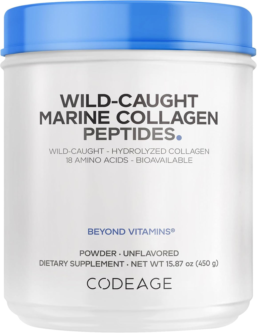Codeage Marine Collagen Powder - Wild-Caught Hydrolyzed Fish Collagen Peptides - Type 1 & 3 Collagen Protein Supplement - Amino Acids for Skin, Hair, Nails - Paleo Friendly, Non-GMO, 15.87 Ounces