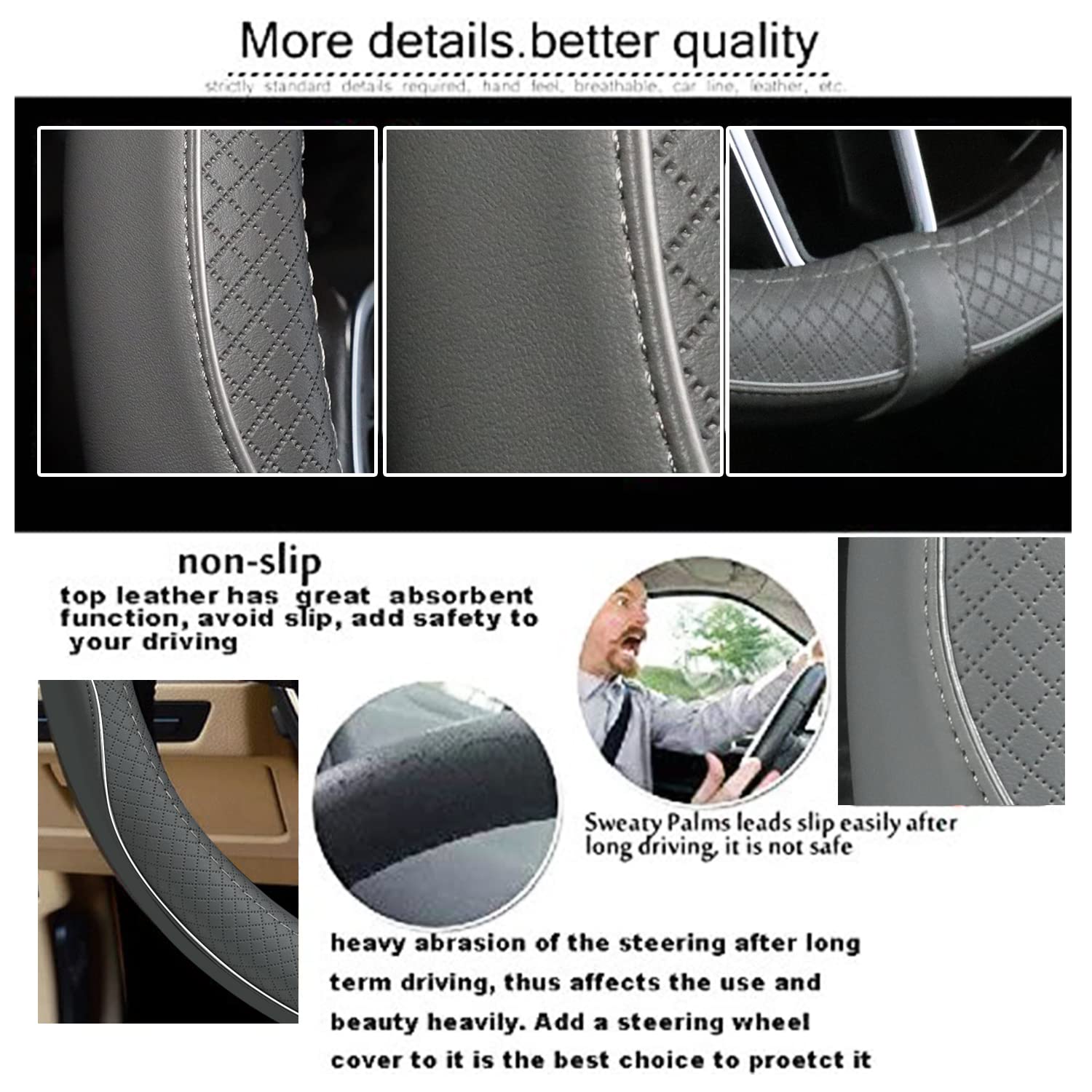 Car Steering Wheel Cover, Anti-Slip, Safety, Soft, Breathable, Heavy Duty, Thick, Full Surround, Sports Style (Black)