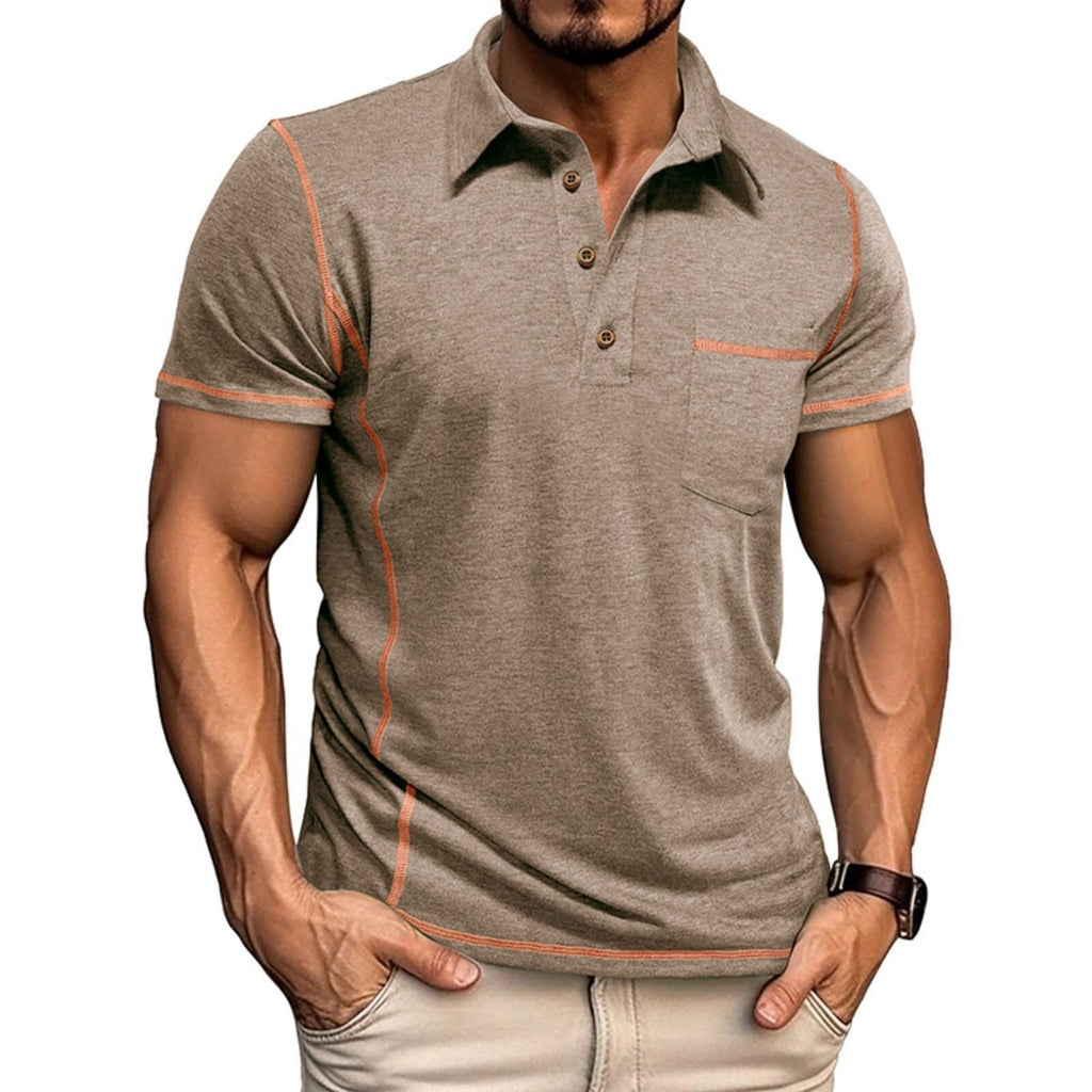 Men's Casual Long Sleeve Polo Shirts Collared Button Cotton T-Shirt Classic Stylish Golf Shirt with Pocket