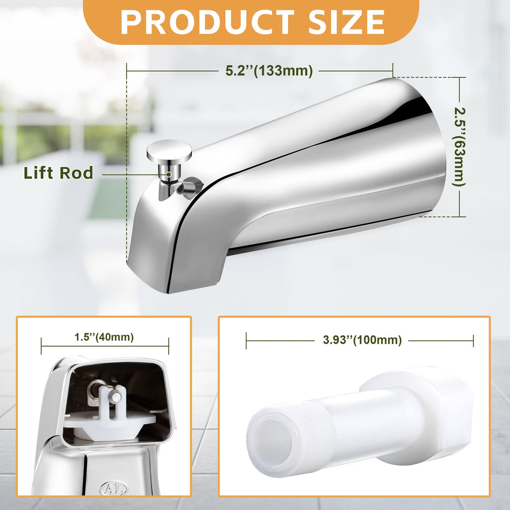 Dreyoo Tub Spout (Universal Fits 1/2" Copper Pipe, 1/2" IPS and 3/4" IPS), Bathroom Bathtub Faucet with Adapters and Hex Wrench(Brushed Nickel,Simple)