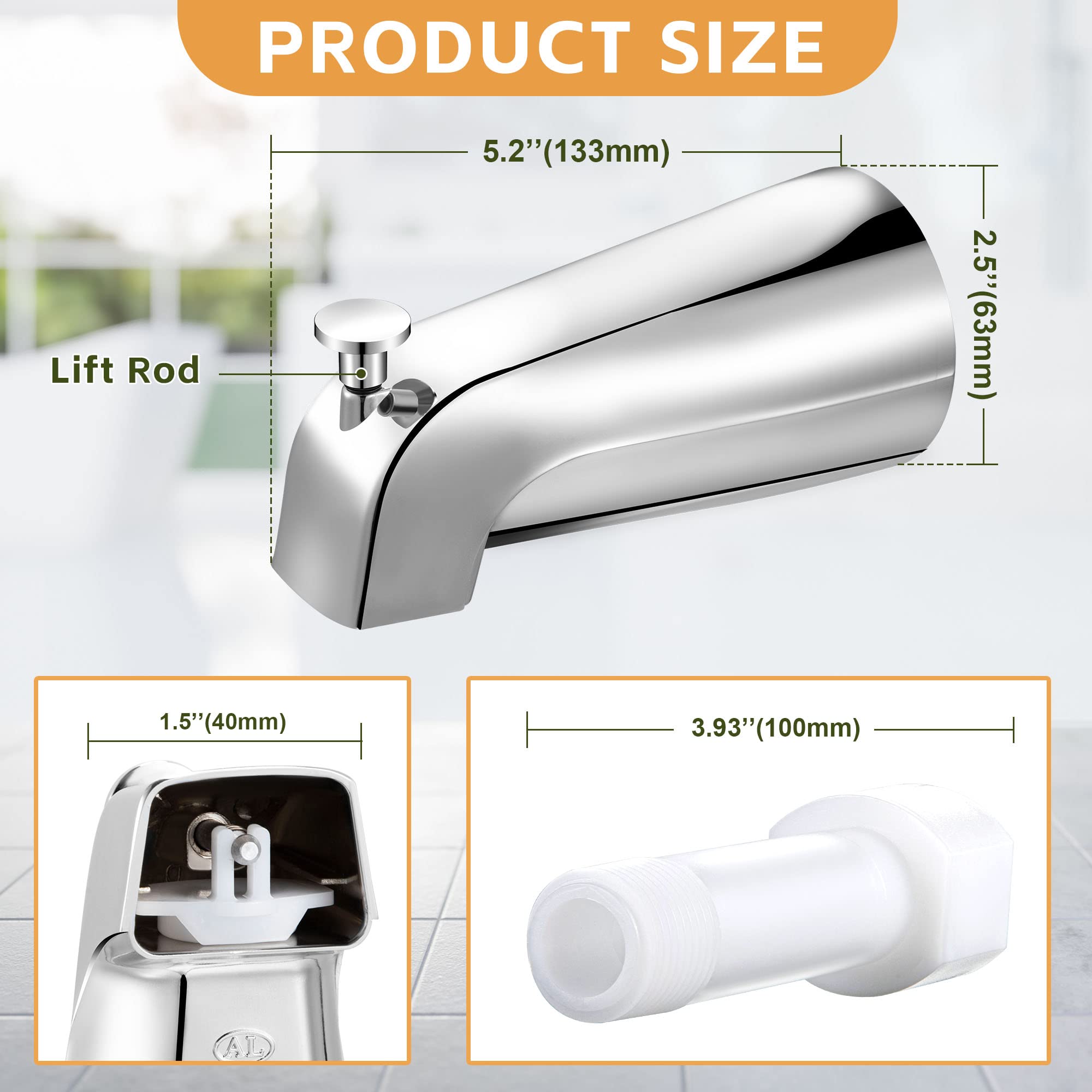 Dreyoo Tub Spout (Universal Fits 1/2" Copper Pipe, 1/2" IPS and 3/4" IPS), Bathroom Bathtub Faucet with Adapters and Hex Wrench(Brushed Nickel,Simple)