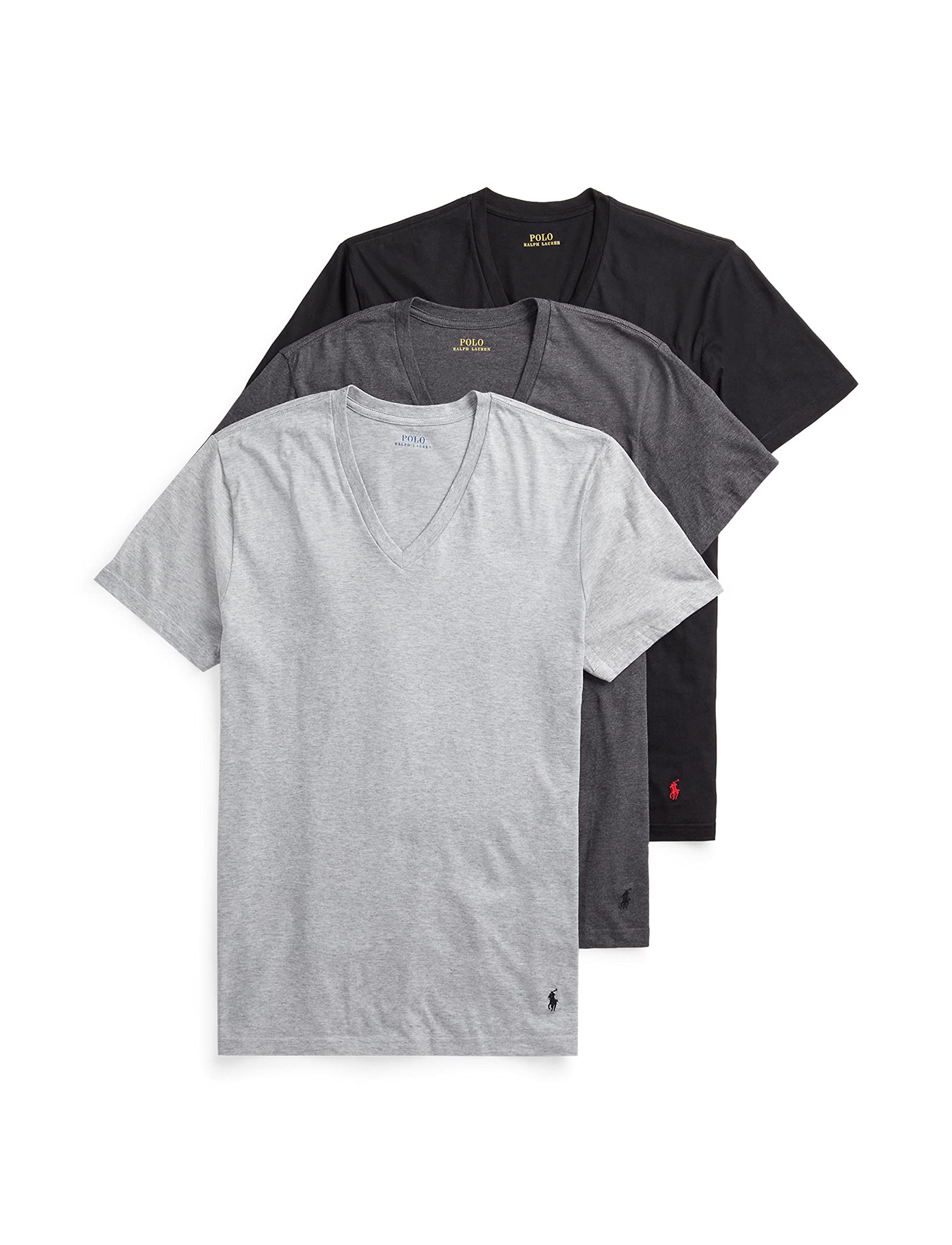 Polo Ralph Lauren Men's T-Shirt Pack, 3-Pack, Cotton Men's Clothing V-Neck Undershirt, Slim Fit Tees, Moisture-Wicking