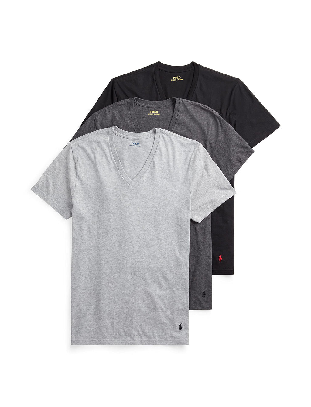 Polo Ralph Lauren Men's T-Shirt Pack, 3-Pack, Cotton Men's Clothing V-Neck Undershirt, Slim Fit Tees, Moisture-Wicking