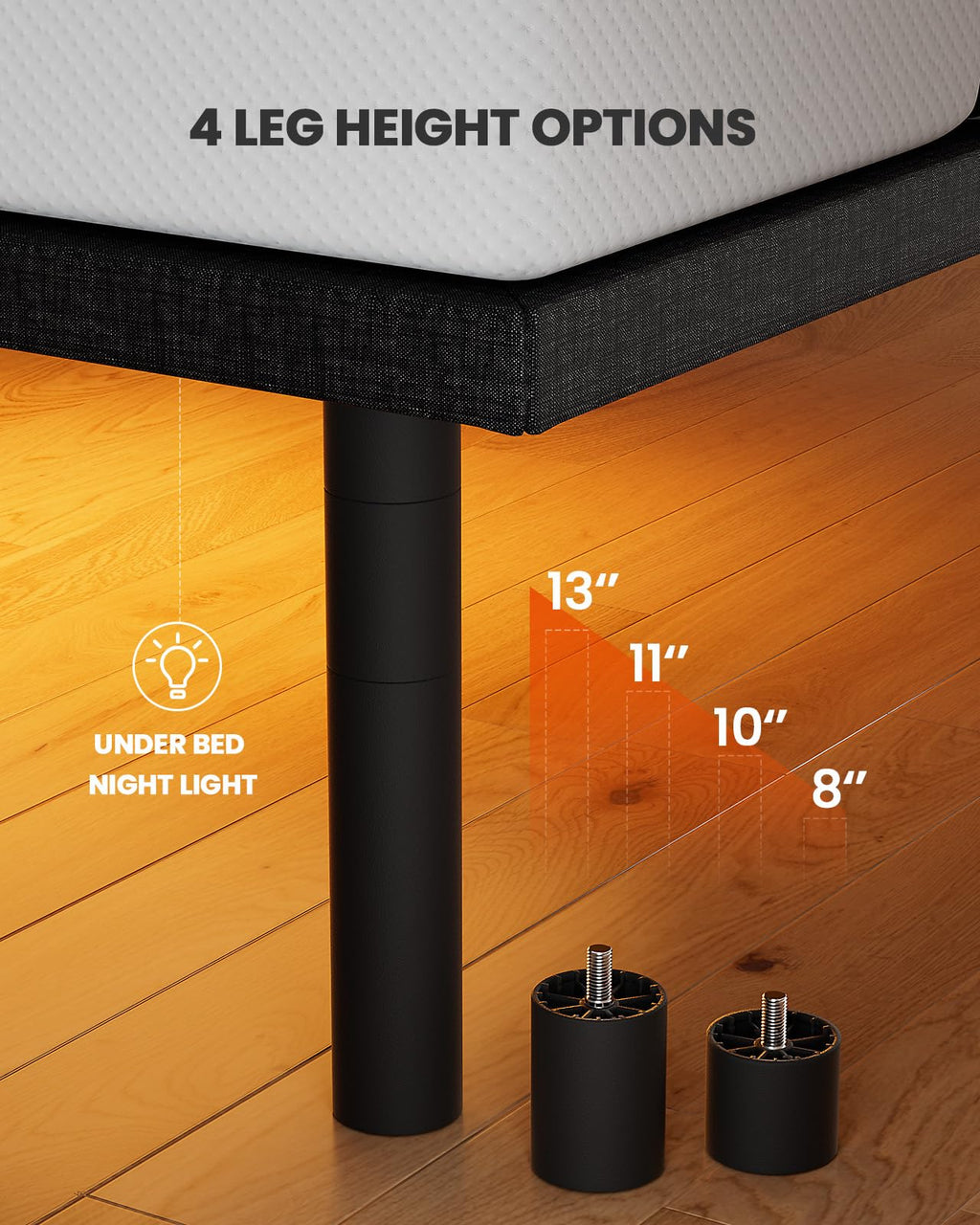 AMADA HOMEFURNISHING Adjustable Bed Frame with Massage, App-Controlled Twin XL Adjustable Bed Base with 4 USB Ports & Under-Bed LED Light, Wireless Electric Bed Frame, 4 Height Options, TXL2