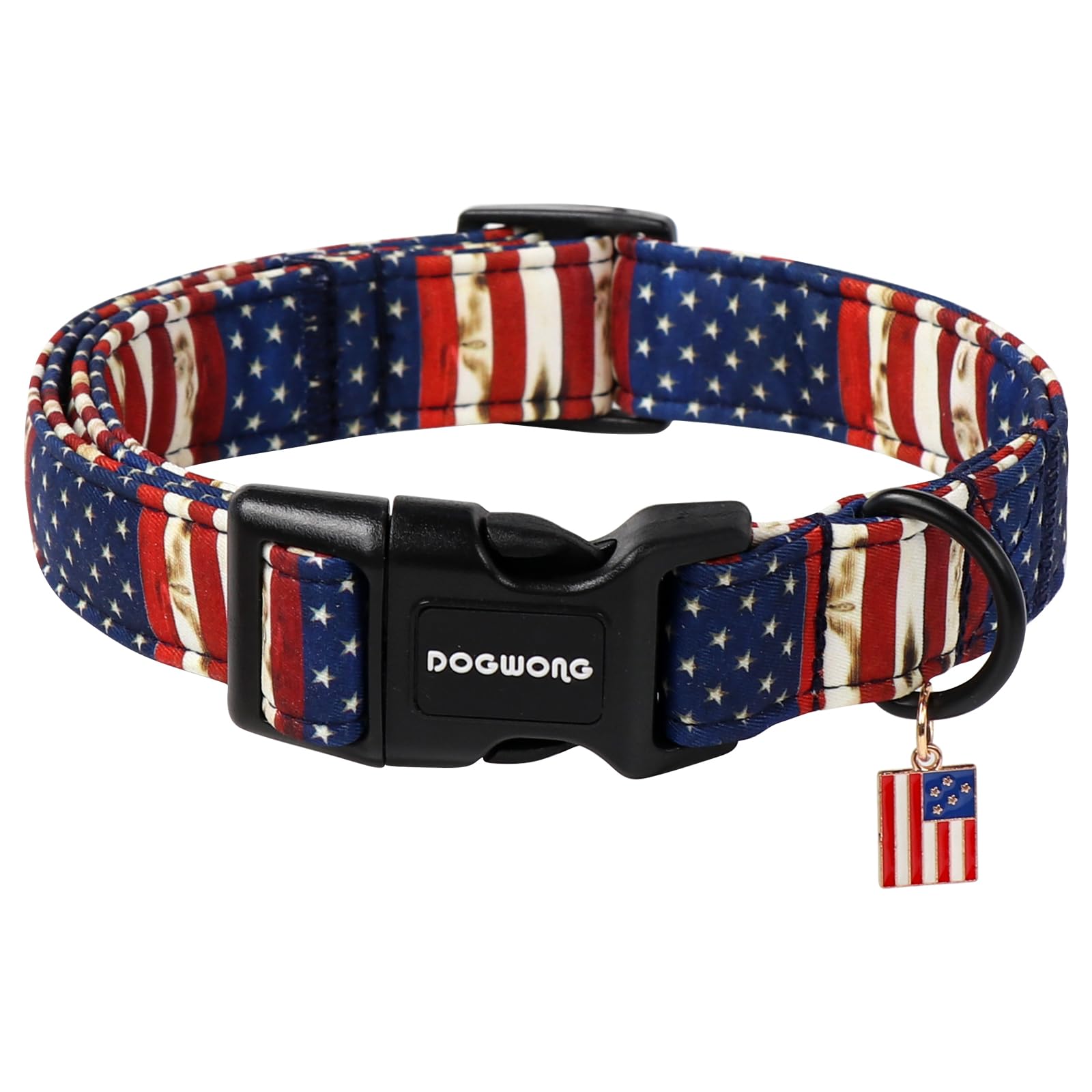 DOGWONG Cotton Dog Collar, Blue Plaid Heavy-Duty Dog Collar Durable Soft Boy Dog Collar Cute Wedding Puppy Necklace for Small Medium Large Dog