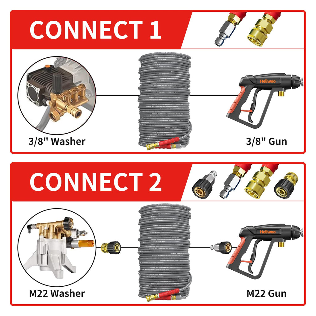 Pressure Washer Hose 25FT, 4200PSI High Tensile Wire Braid Kink Resistant Power Washer Extension Hose, 1/4'' Flexible Replacement Hose with M22-14mm Brass Swivel Thread and 3/8 Quick Connect