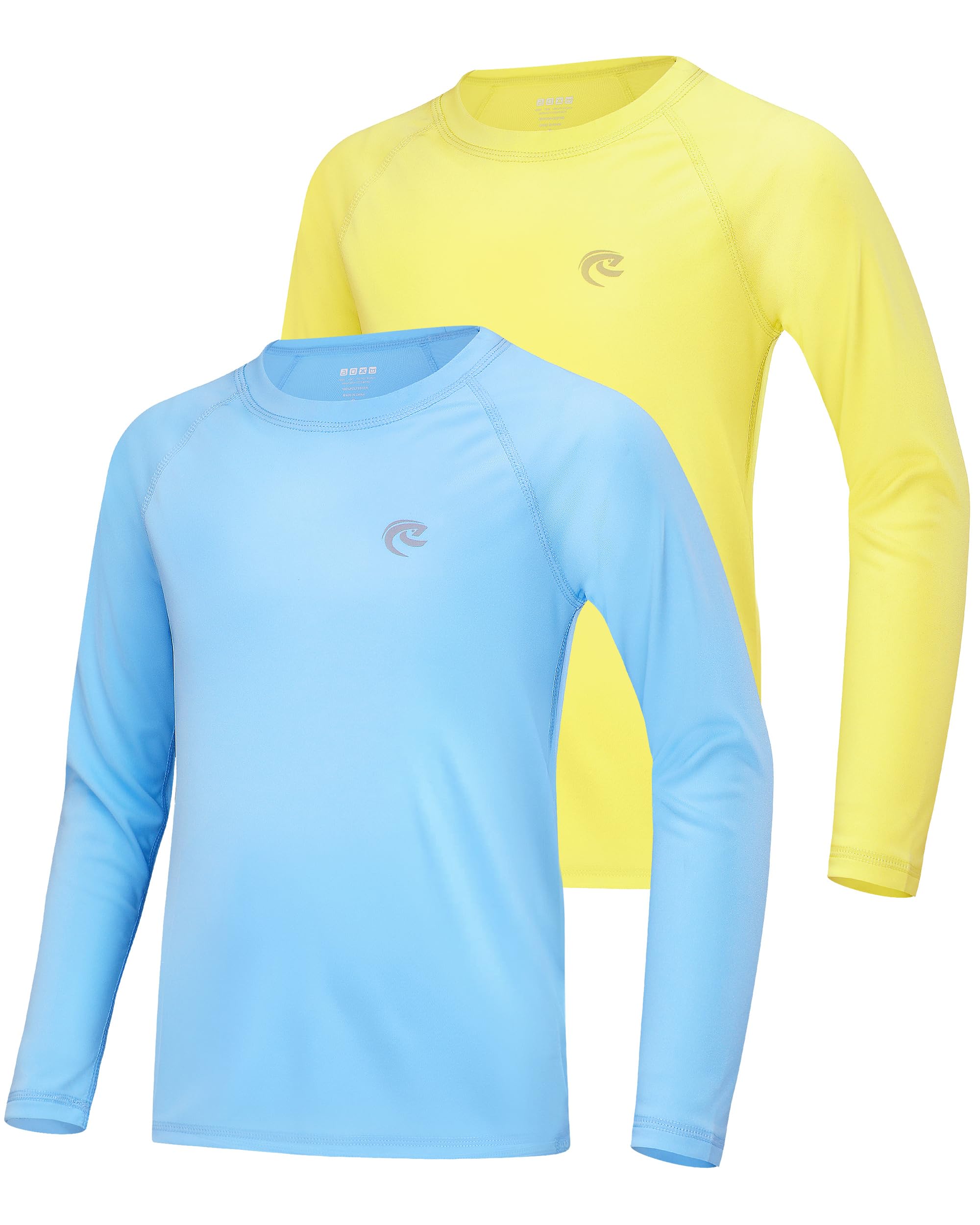 Boys UPF 50+ Swim Shirt Long Sleeve, 1 or 2 Pack UV Sun Protection Rash Guard, Youth Kids SPF Water Shirts for Beach Surf