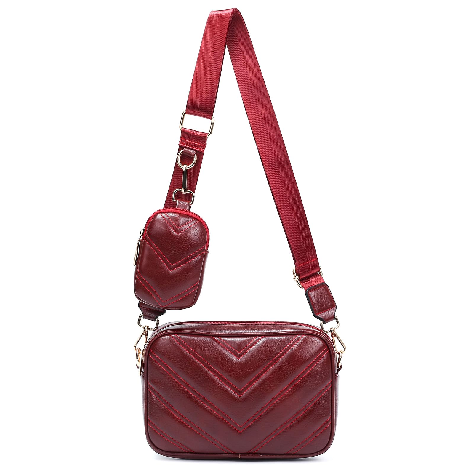 Herald Chevron Quilted Small Crossbody Bag with Coin Purse Pouch, Women Square Camera Side Shoulder 2 Size Handbags | Chevron