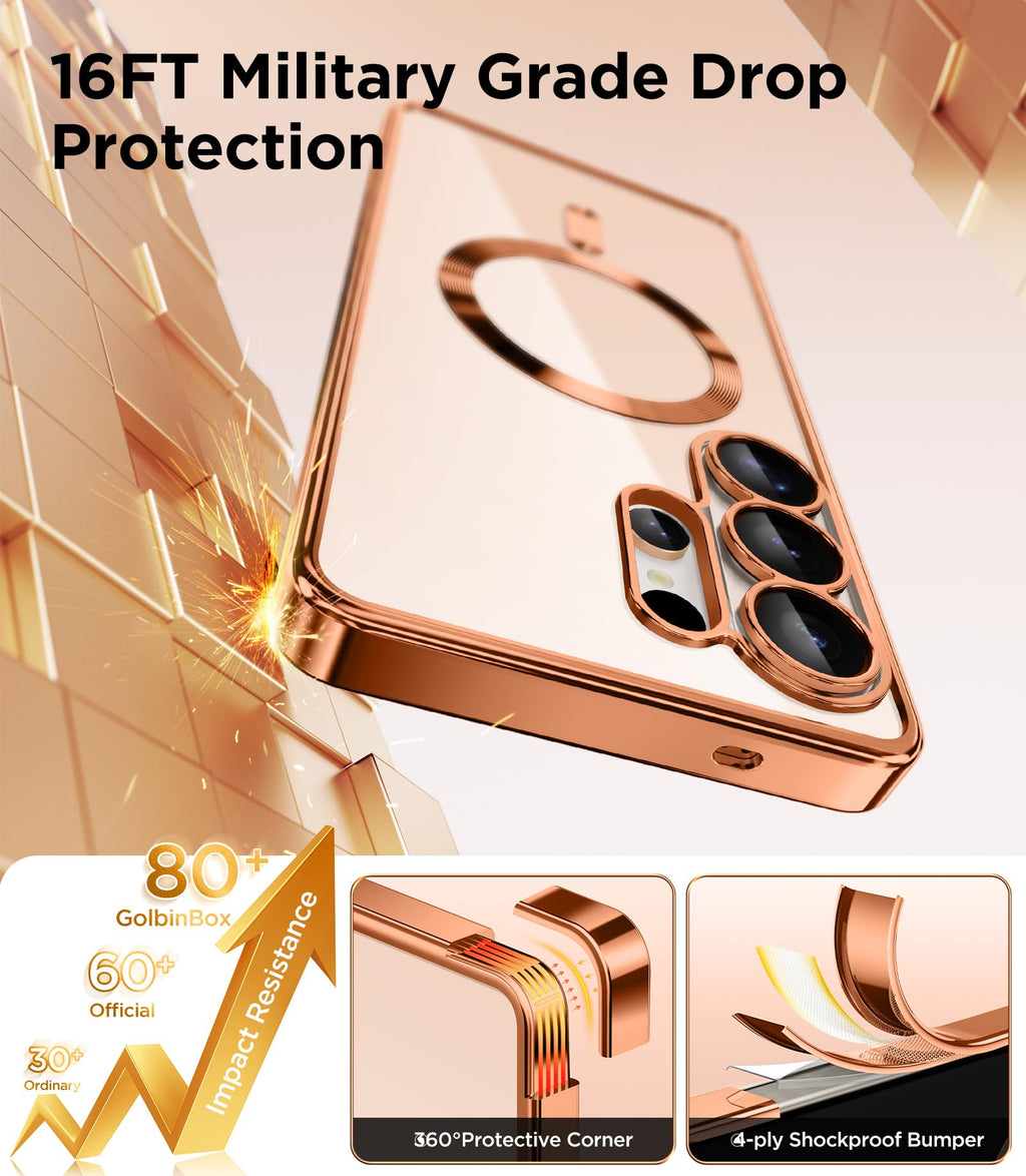 Magnetic Case Compatible with Samsung Galaxy S25 Ultra,Compatible with MagSafe,[Full Camera Protection][Screen Protector] Shockproof Plating Clear Phone Cover for Galaxy S25 Ultra(Black/Clear)
