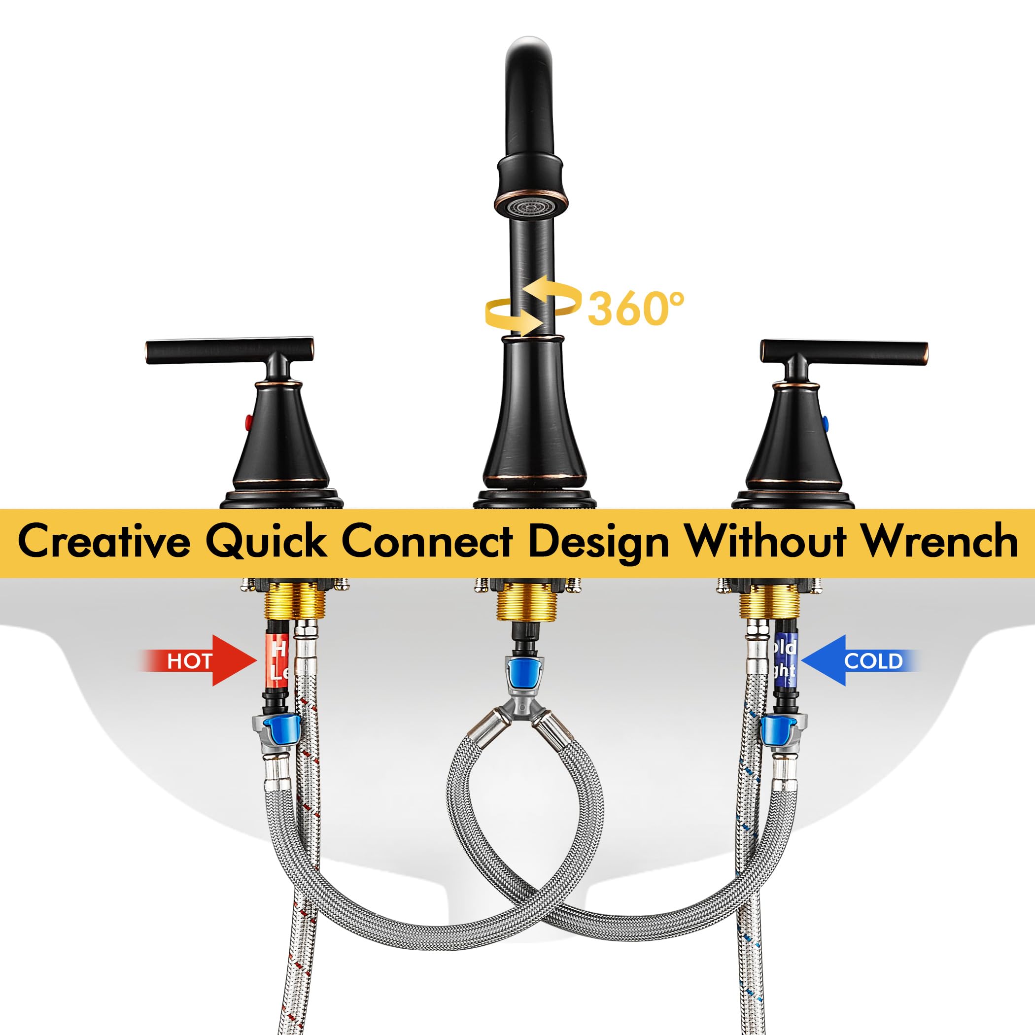 Fransiton Widespread Bathroom Sink Faucet 3 Hole, Brushed Gold Bathroom Faucet with Metal Pop-Up Drain, 2 Handle for 6-16" RV Vanity Sink