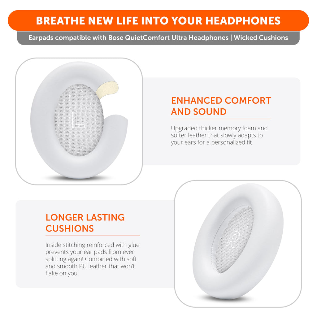 WC PadZ QC Ultra – Upgraded Replacement Earpads Compatible with Bose QuietComfort Ultra Gen 1 & Gen 2 by Wicked Cushions | Enhanced Comfort, Thickness & Durability | 90's Black