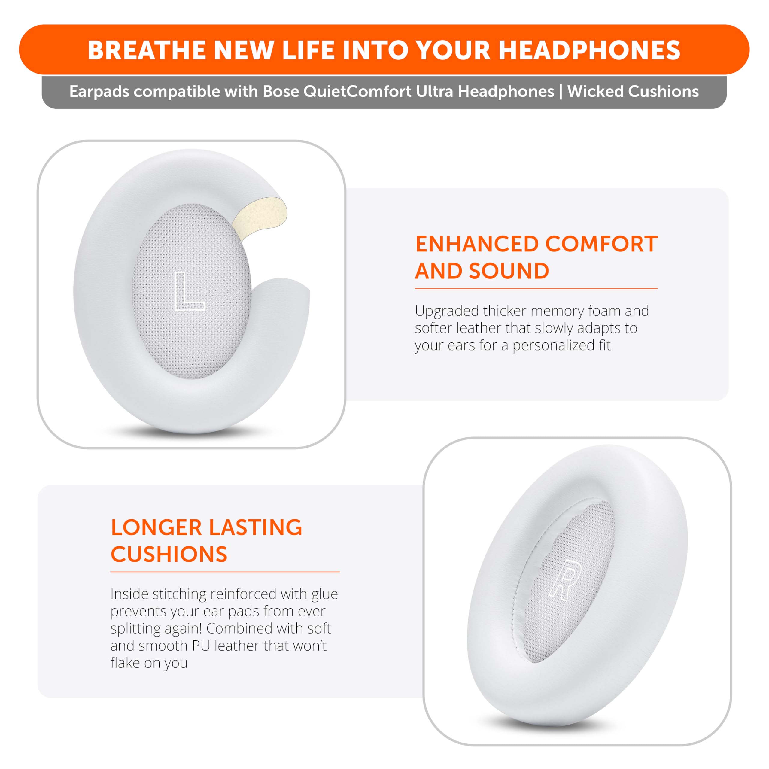 WC PadZ QC Ultra – Upgraded Replacement Earpads Compatible with Bose QuietComfort Ultra Gen 1 & Gen 2 by Wicked Cushions | Enhanced Comfort, Thickness & Durability | 90's Black