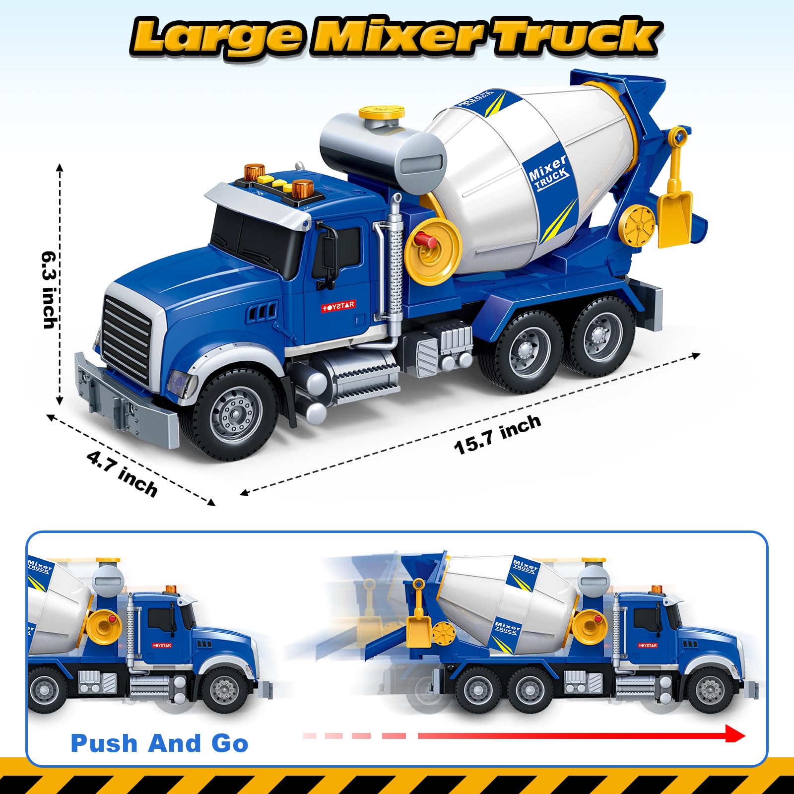 Bstoyder Kids Toys for 3 4 5 6 7 8 Years Old Boys, 15" Crane Truck Toy with Lights, Sounds, Toddler Friction Powered Truck Vehicle Toy for Boys Girls Birthday Gifts
