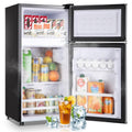DEMULLER Mini Fridge with Double Doors Small Refrigerator with Separate Freezer & 7 Adjustable Temperature Control, Tiny Size & Personal Fridge Ideal for Office Apartment Dorm Black