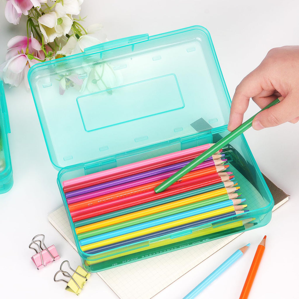 Tamaki 1 Pack Plastic Pencil Box Large Capacity Pencil Boxes Clear Boxes with Snap-tight Lid Stackable Design and Stylish Office Supplies Storage Organizer Box, Black