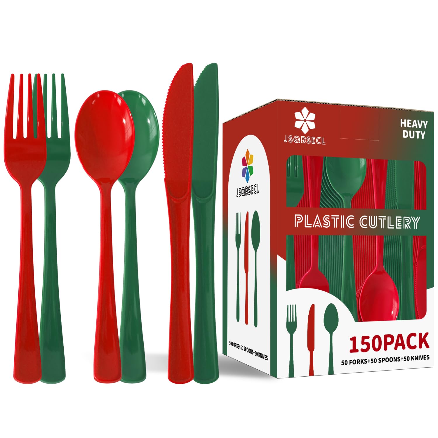 150 Pack Plastic Silverware,Disposable Cutlery Set Heavy Duty Utensil Sets 50 Forks 50 Knives 50 Spoons for Brithday, Wedding,Home School Party Picnics Restaurant Outdoor Events (Black)