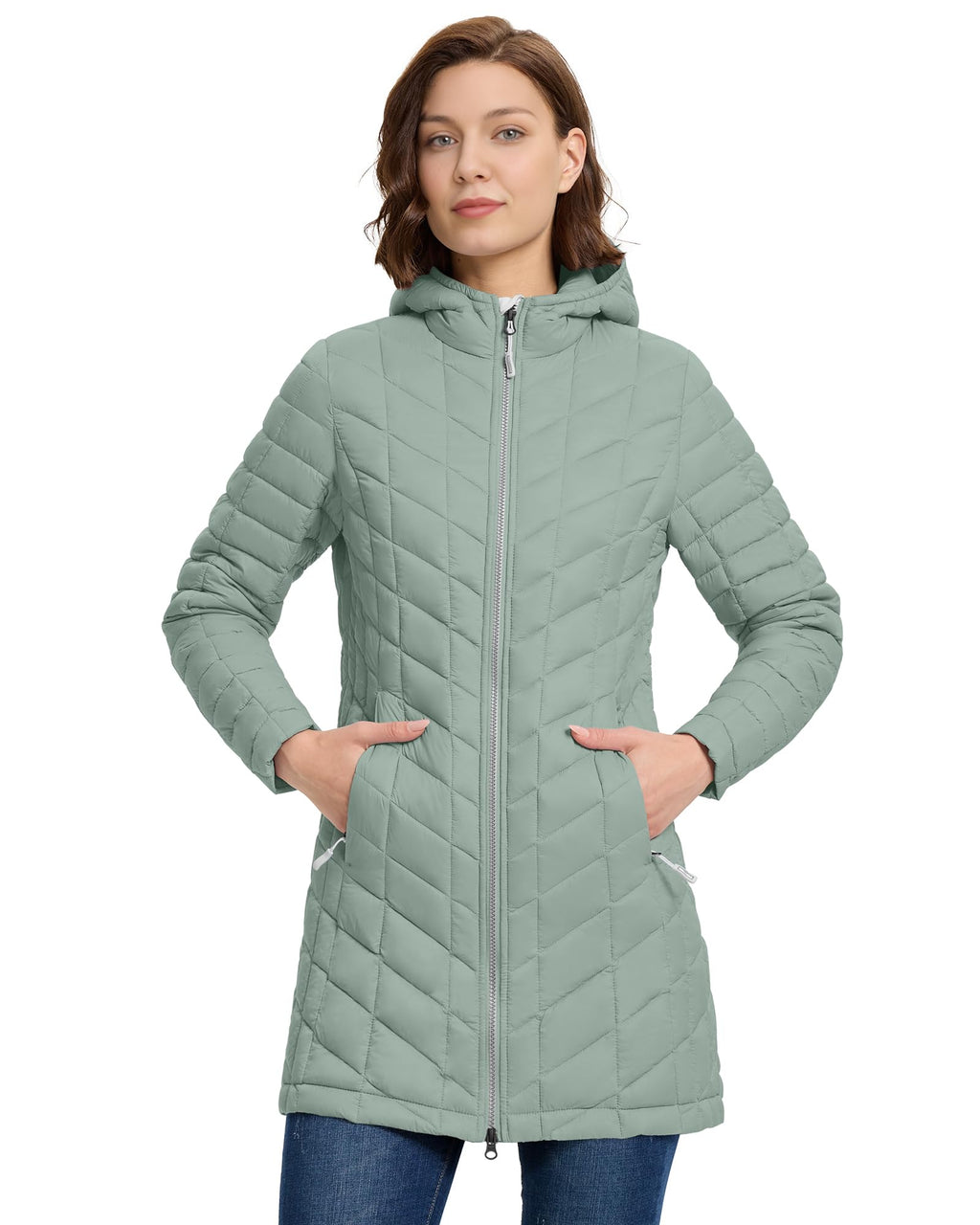 Outdoor Ventures Women's Maryan Hooded Ultra Lightweight Warm Thermolite Long Puffer Coat