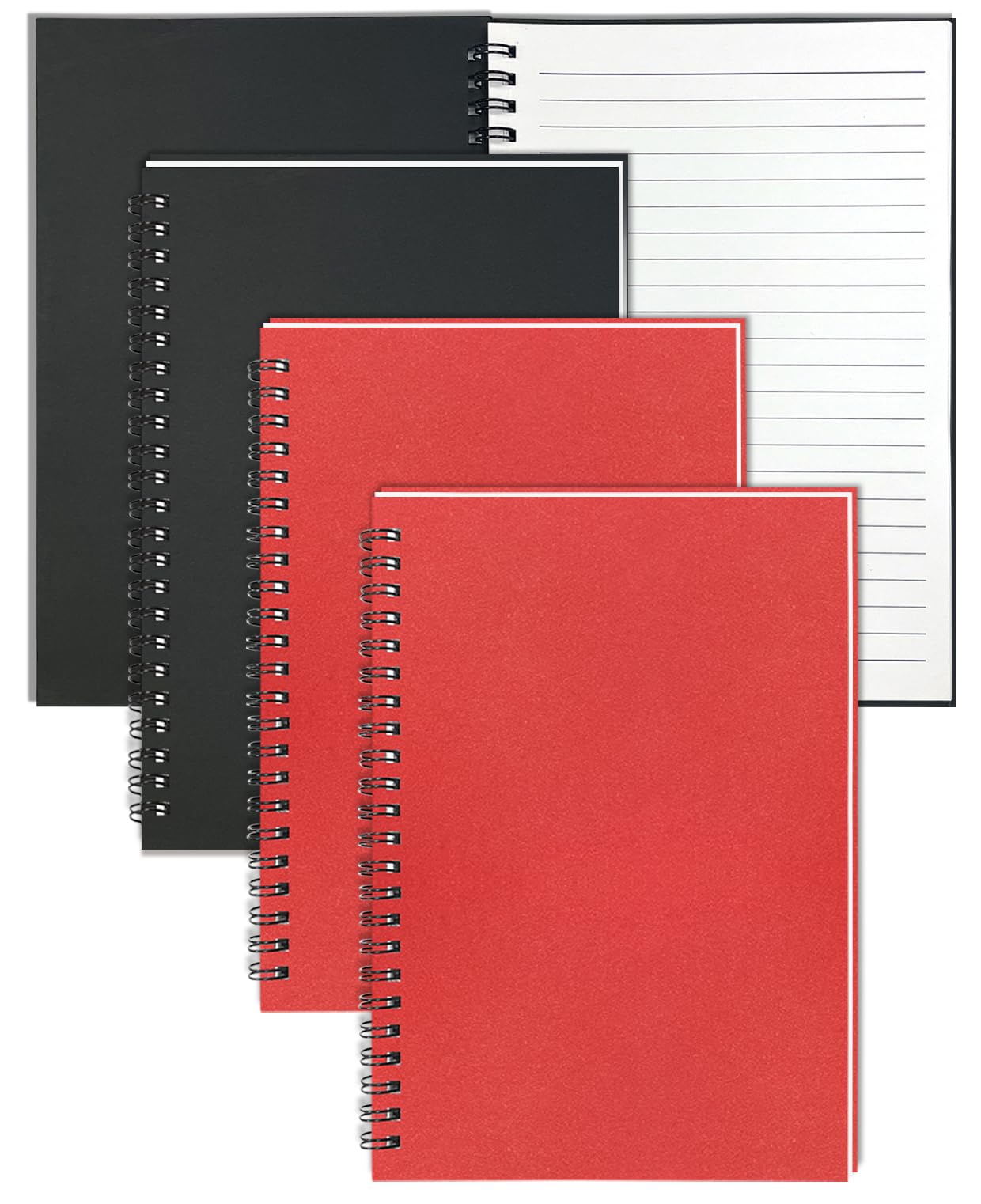 4Pack Small Spiral Notebook A5, 8.25x5.5” 120 Lined Pages Black & Red Wide Ruled Spiral Journal Bulk Blank Kraft Cover Spiral Bound Notebook & Writing Pads for Home Office Meeting Work Note Taking