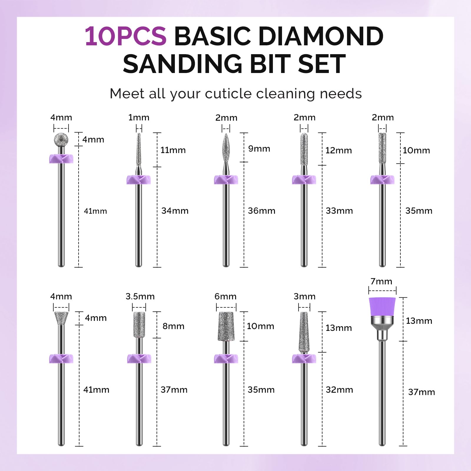 MelodySusie 10pcs Nail Drill Bits Set, 3/32 Inch Diamond Cuticle Bits for Nail Drill E-File, Manicure Pedicure Remover Tools for Acrylic Gel Nails, Salon Home Use Nail Care Supplies, Rainbow