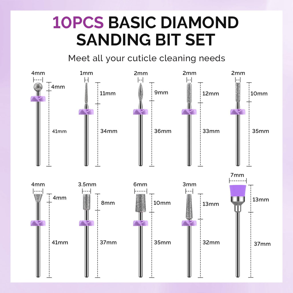 MelodySusie 10pcs Nail Drill Bits Set, 3/32 Inch Diamond Cuticle Bits for Nail Drill E-File, Manicure Pedicure Remover Tools for Acrylic Gel Nails, Salon Home Use Nail Care Supplies, Rainbow