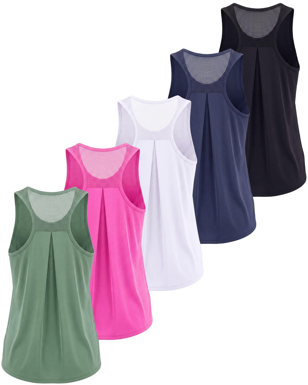 Real Essentials 5 Pack: Women's Racerback Athletic Tank Top Mesh Back Dry-Fit Sleeveless Shirt for Workout Running Gym (Plus)