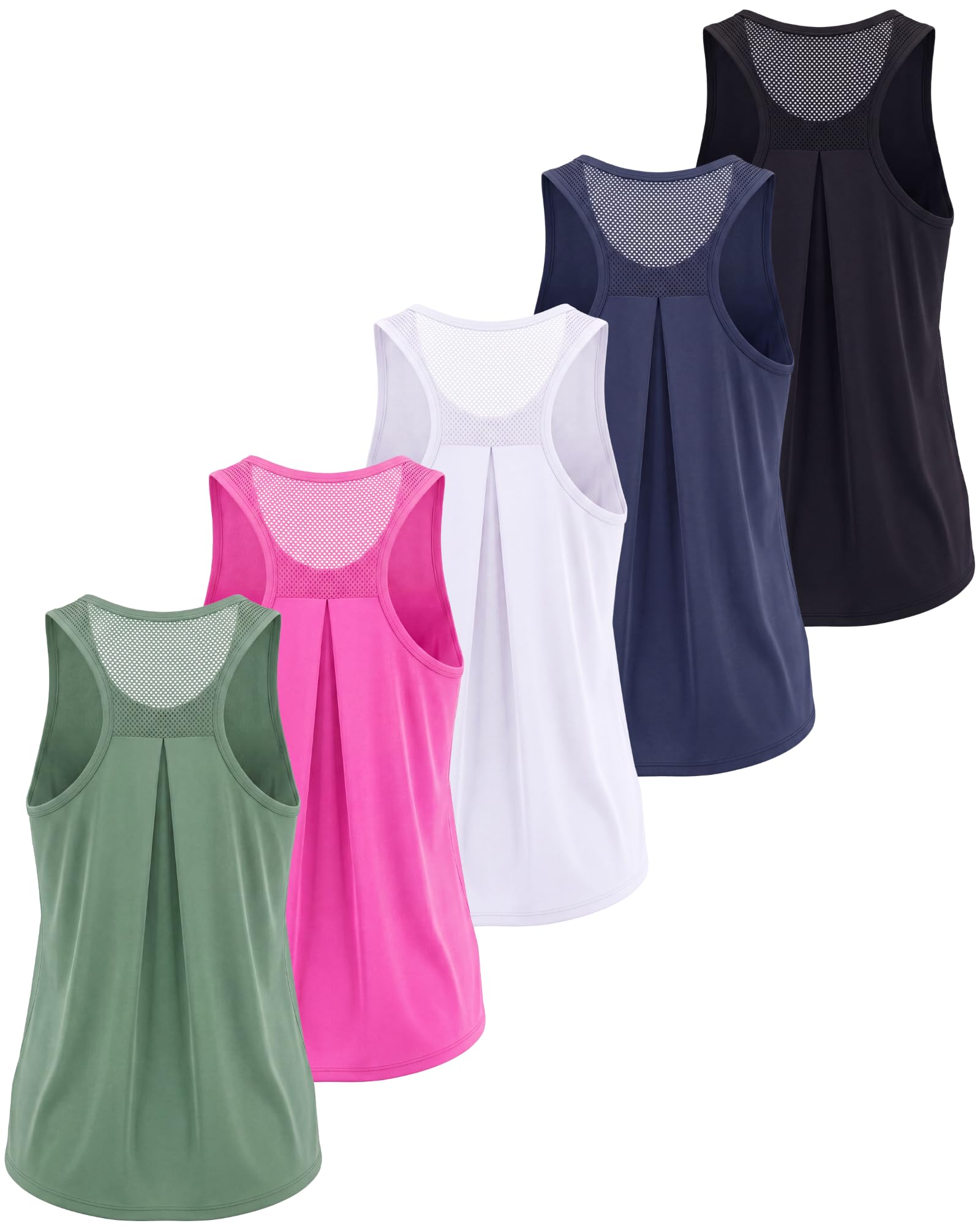 Real Essentials 5 Pack: Women's Racerback Athletic Tank Top Mesh Back Dry-Fit Sleeveless Shirt for Workout Running Gym (Plus)