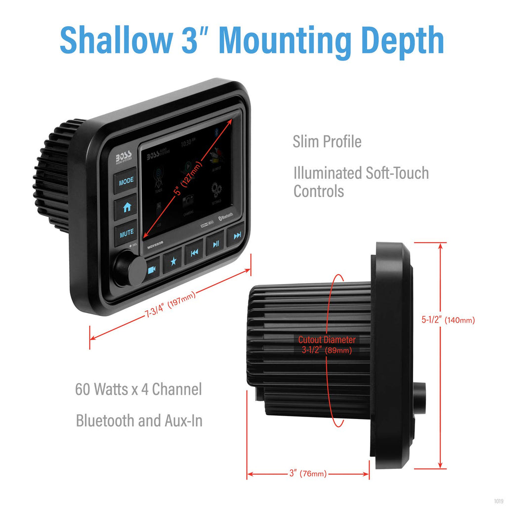 BOSS Audio Systems MGR250B Bluetooth Marine Radio Gauge Receiver, Built-In Amplifier, IPX6-Rated, USB Port + USB Charging