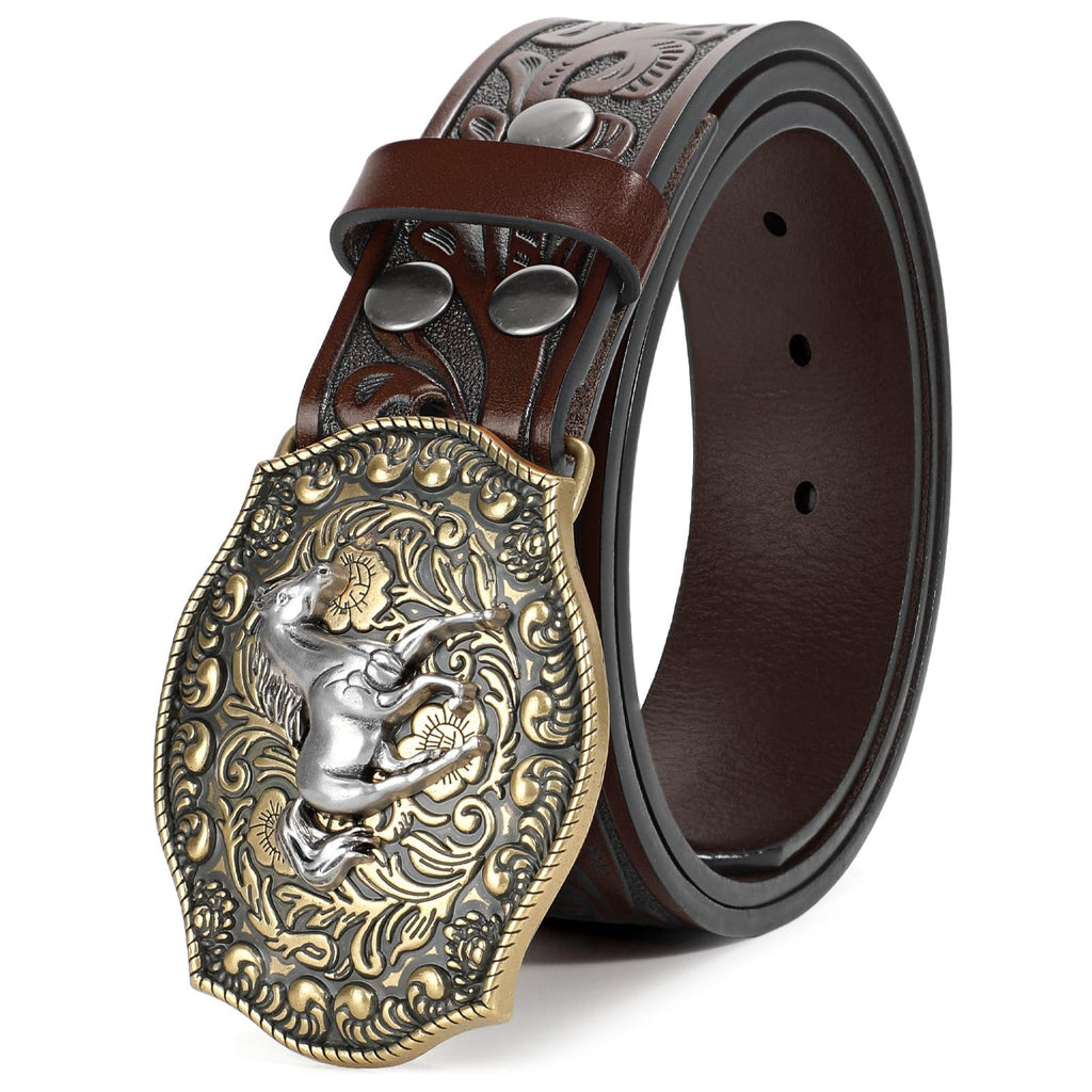 BELTROAD Western Leather Buckle Belt for Men Women Cowboy Cowgirl Mens Leather Belt for Jeans Christmas Men's Belt Gifts