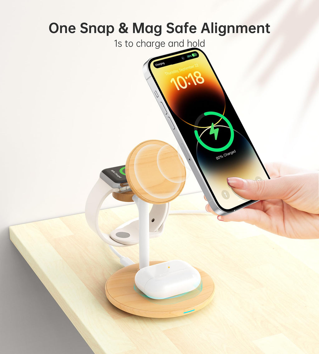 XooFly 3 in 1 Wireless Charging Station for Apple Devices, Fast Wireless Mag-Safe Charger Stand with 20W Adapter for iPhone 17/16 15 14 13 12 Pro Max/Pro/Plus/Air/Mini, iWatch, AirPods (Black)