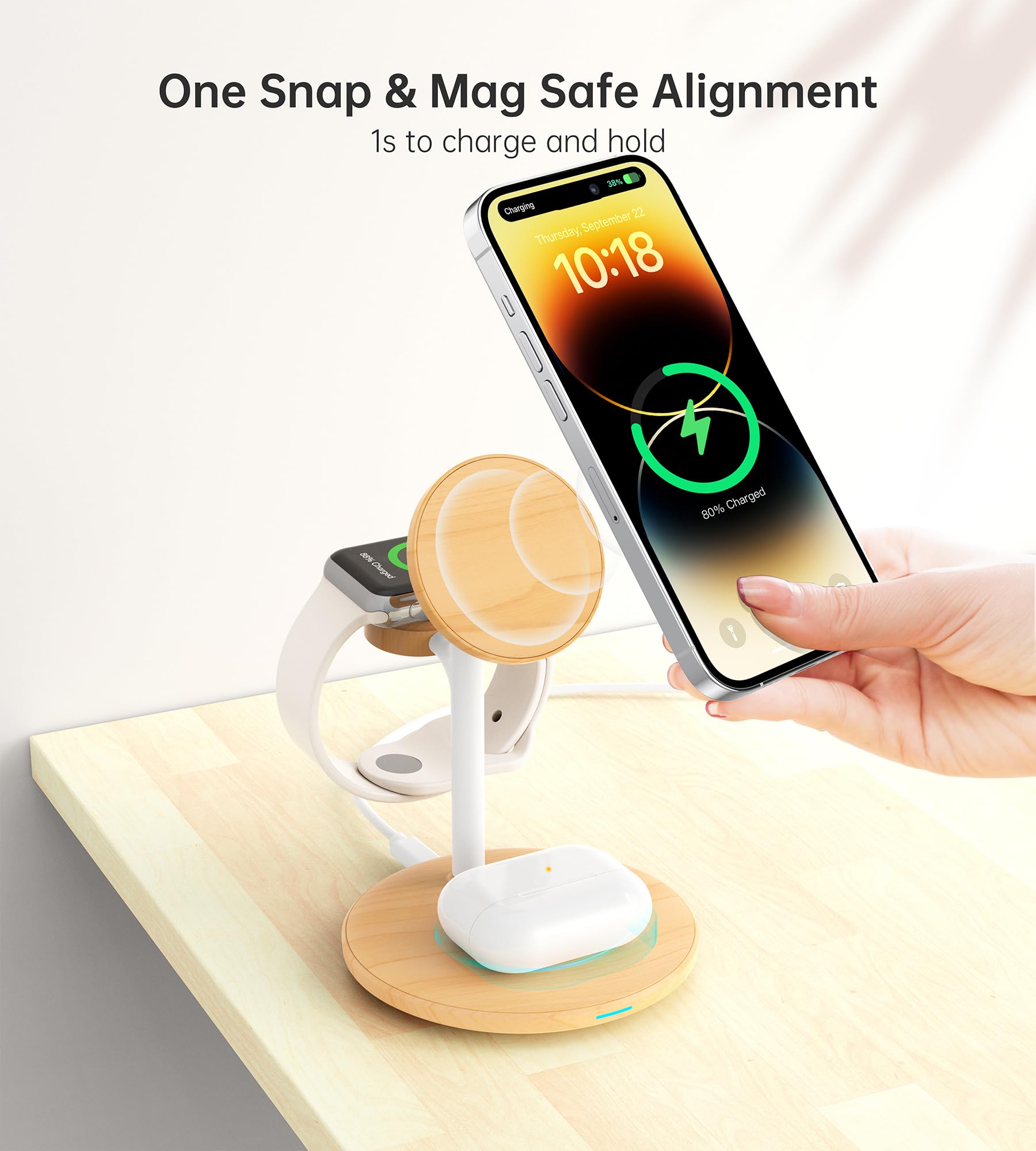 XooFly 3 in 1 Wireless Charging Station for Apple Devices, Fast Wireless Mag-Safe Charger Stand with 20W Adapter for iPhone 17/16 15 14 13 12 Pro Max/Pro/Plus/Air/Mini, iWatch, AirPods (Black)